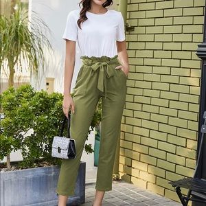 Paper Bag Pants High Waist with packets Tie Casual Trousers